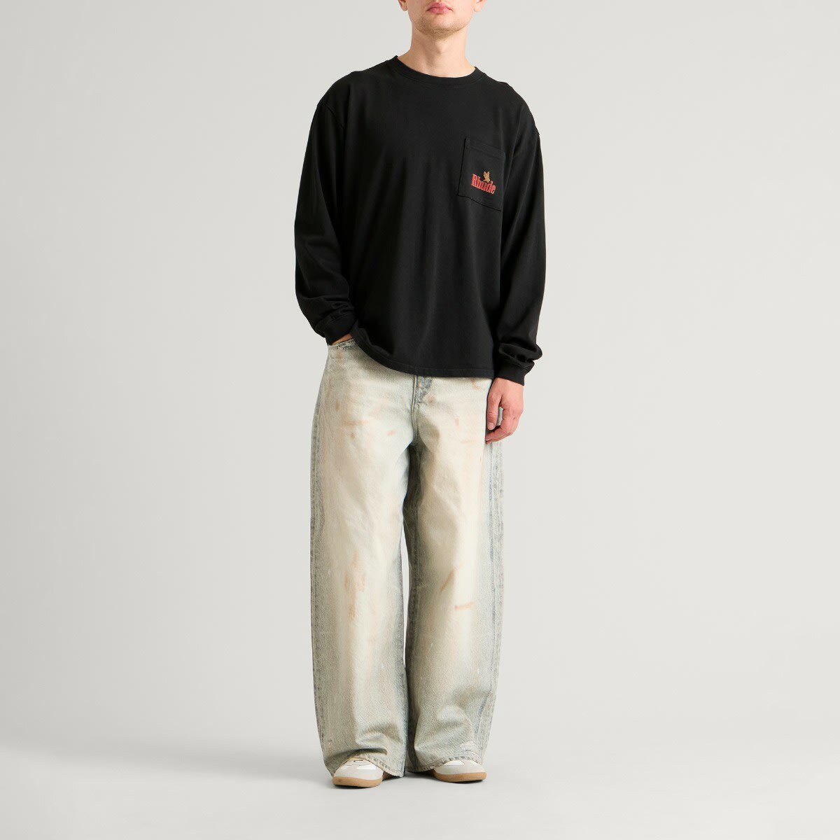 Rhude Men's American Spirit Long Sleeve T-Shirt in Vintage Black/Red