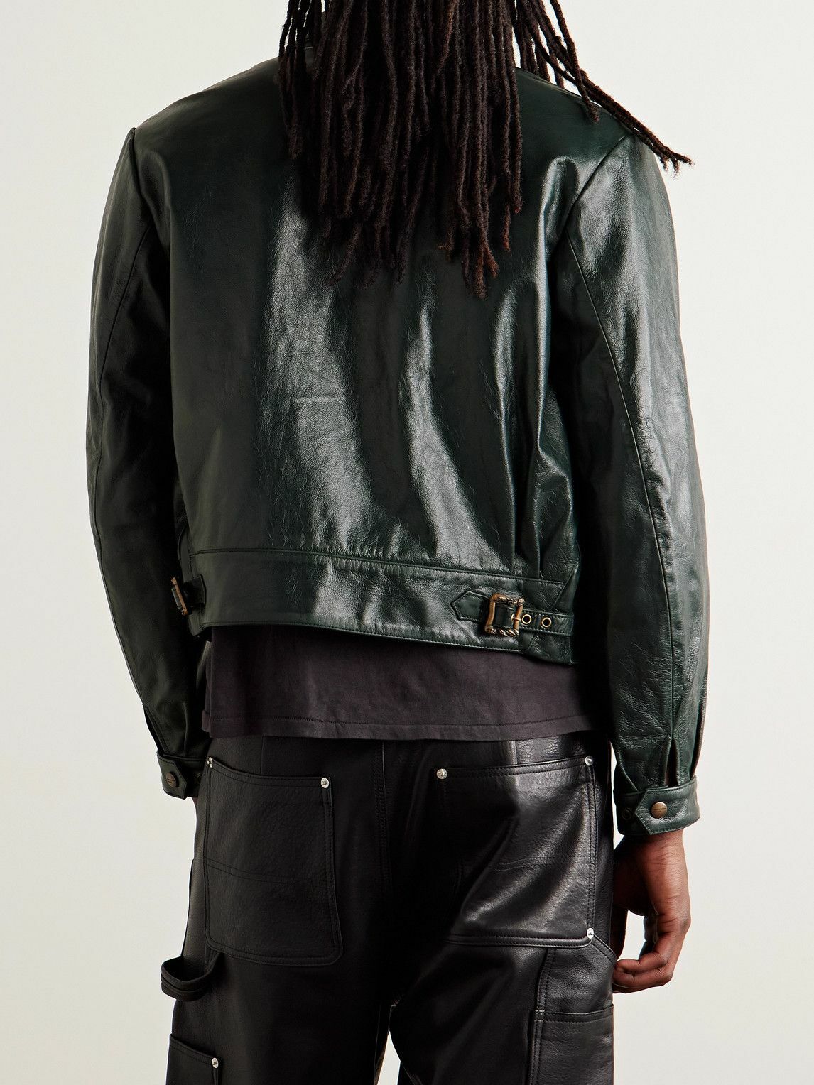 Enfants Riches Déprimés - Scorpio Rising Cropped Textured-Leather Jacket - Green