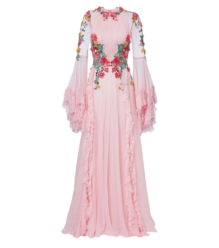Photo: Costarellos Embellished floral-appliqué silk gown