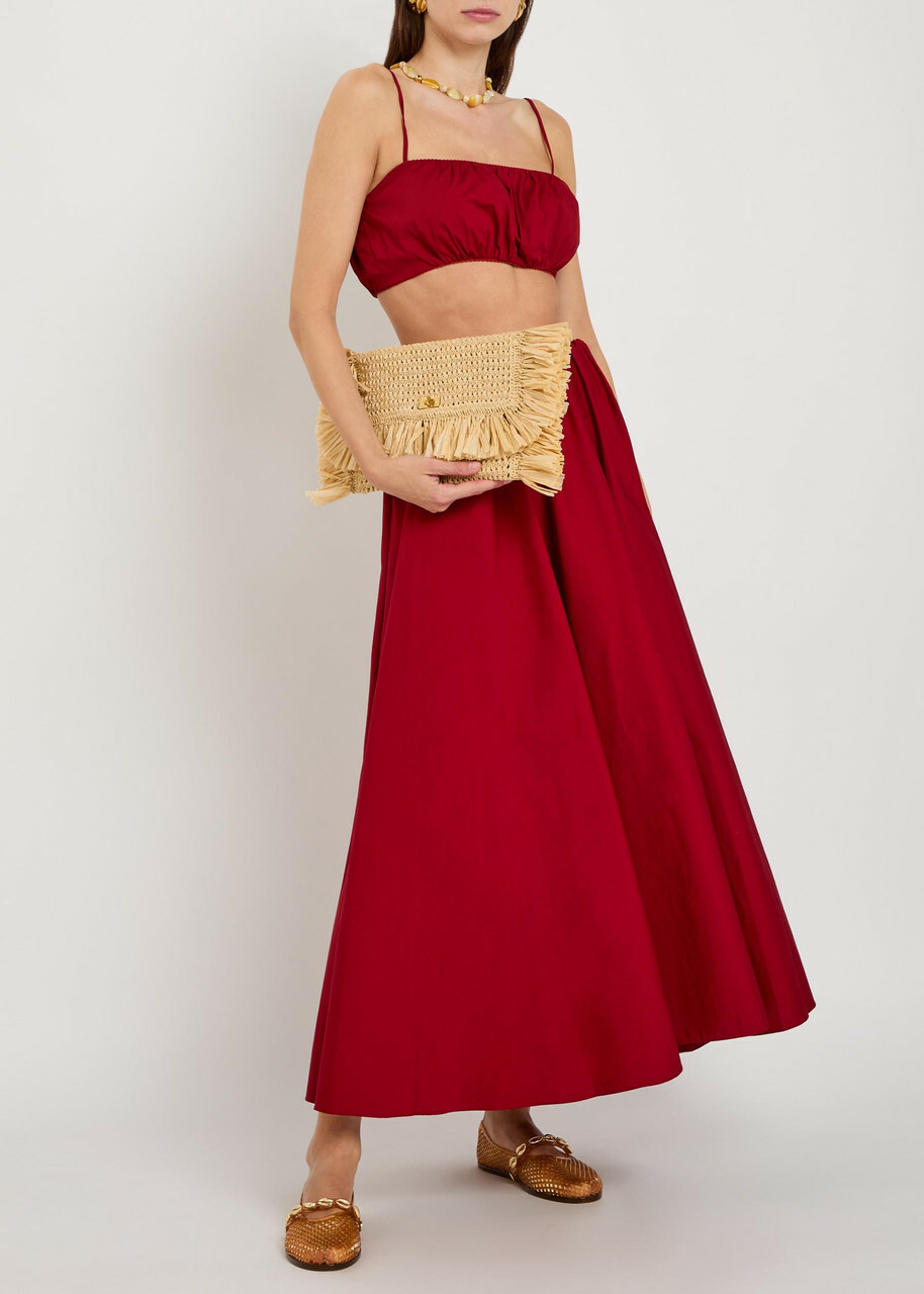 Staud Fiore Gathered Stretch-cotton Poplin Crop top Red