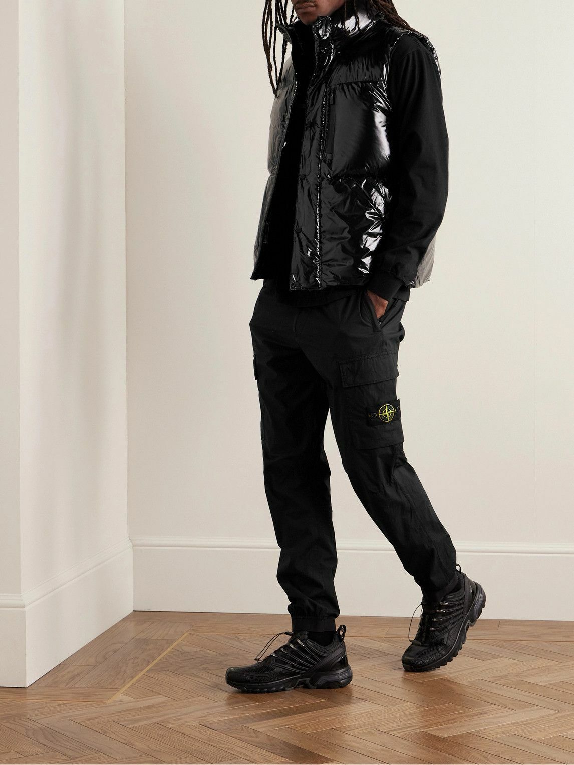 Stone Island - Tapered Garment-Dyed Cotton-Blend Cargo Trousers - Black