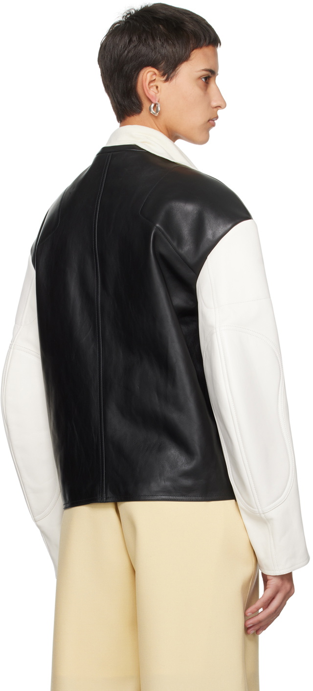 Jil Sander Black & White Embossed Leather Jacket