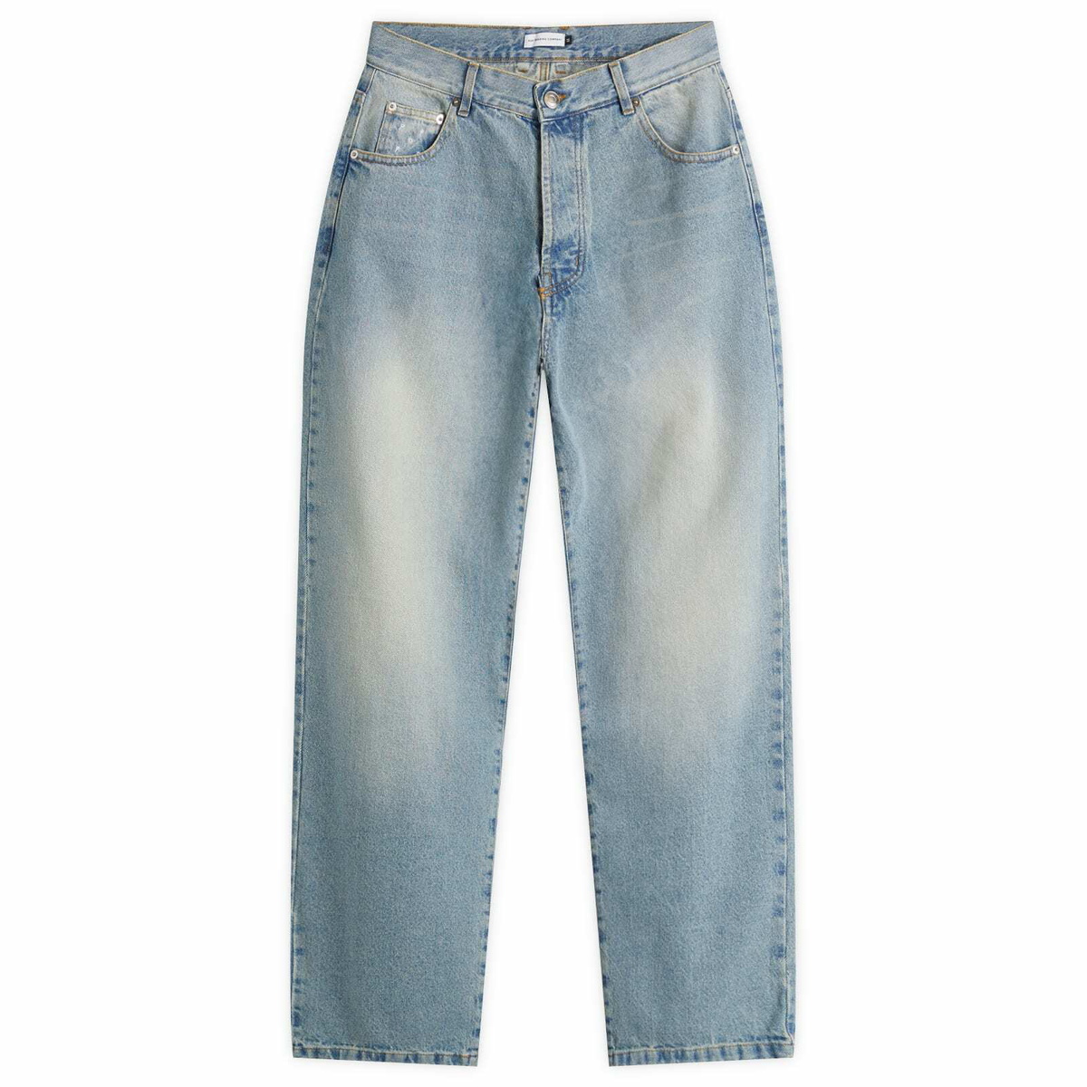 Pop Trading Company Men's Arch Pocket Loose Denim Jeans in Washed Denim