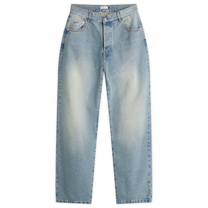 Photo: Pop Trading Company Men's Arch Pocket Loose Denim Jeans in Washed Denim
