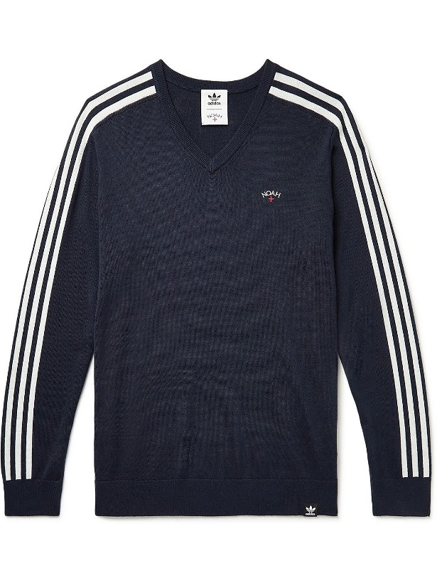 Photo: adidas Consortium - Noah Logo-Embroidered Striped Wool-Blend Sweater - Blue