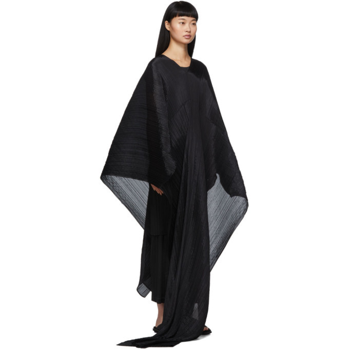 Pleats Please Issey Miyake Black Basic Madame-T Shawl Pleats