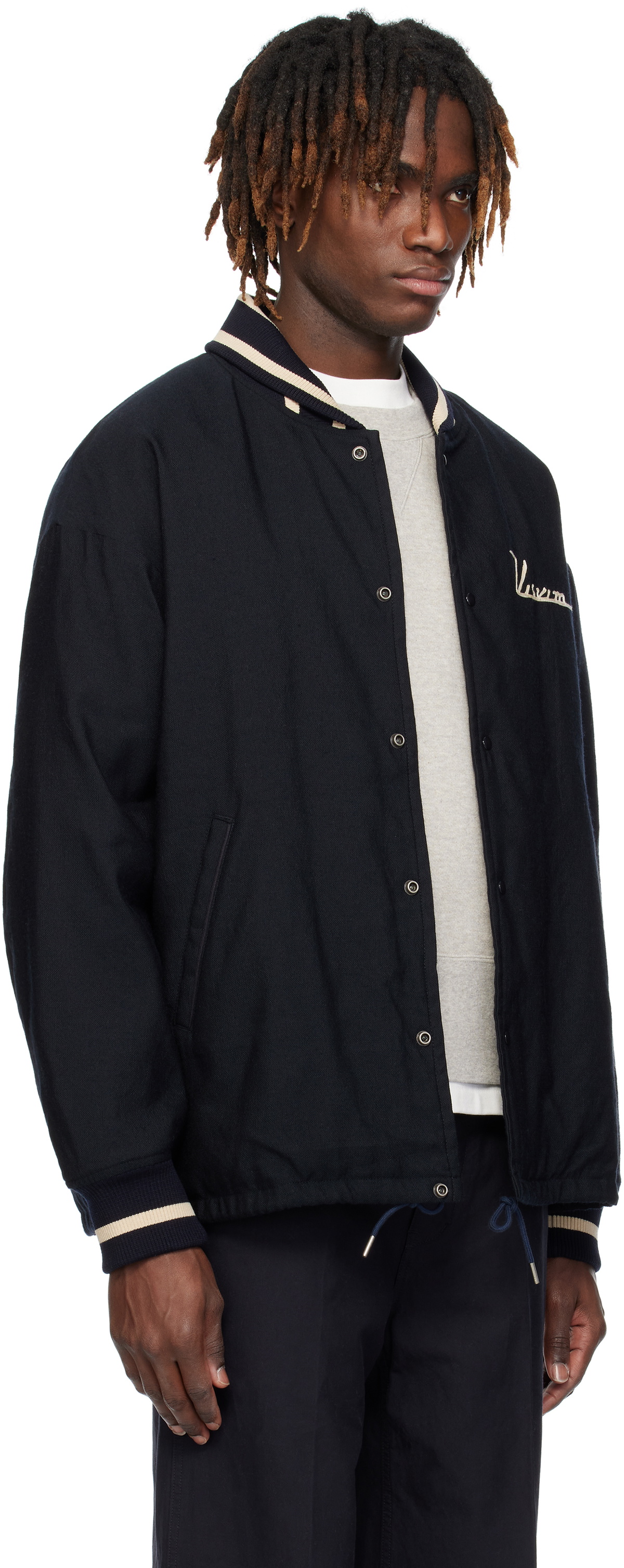visvim Navy Hobbs Wool Down Bomber Jacket