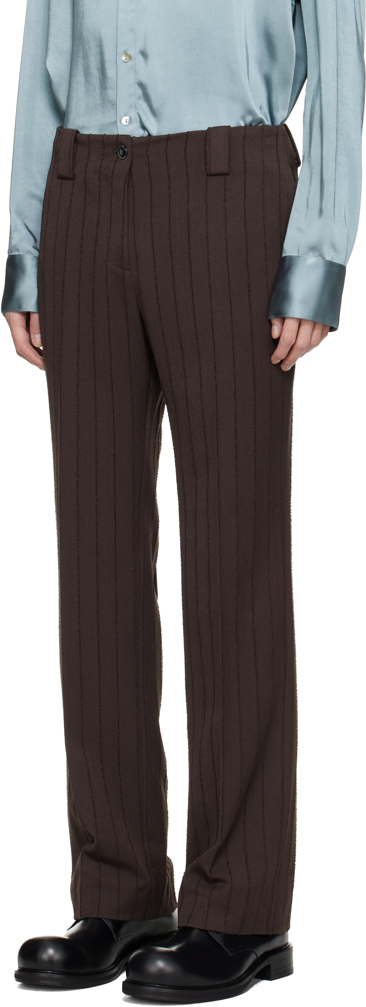 AVAVAV Brown Pinstripe Tailored Trousers