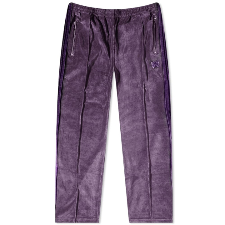 Photo: Needles Men's Velour Narrow Track Pant in Purple