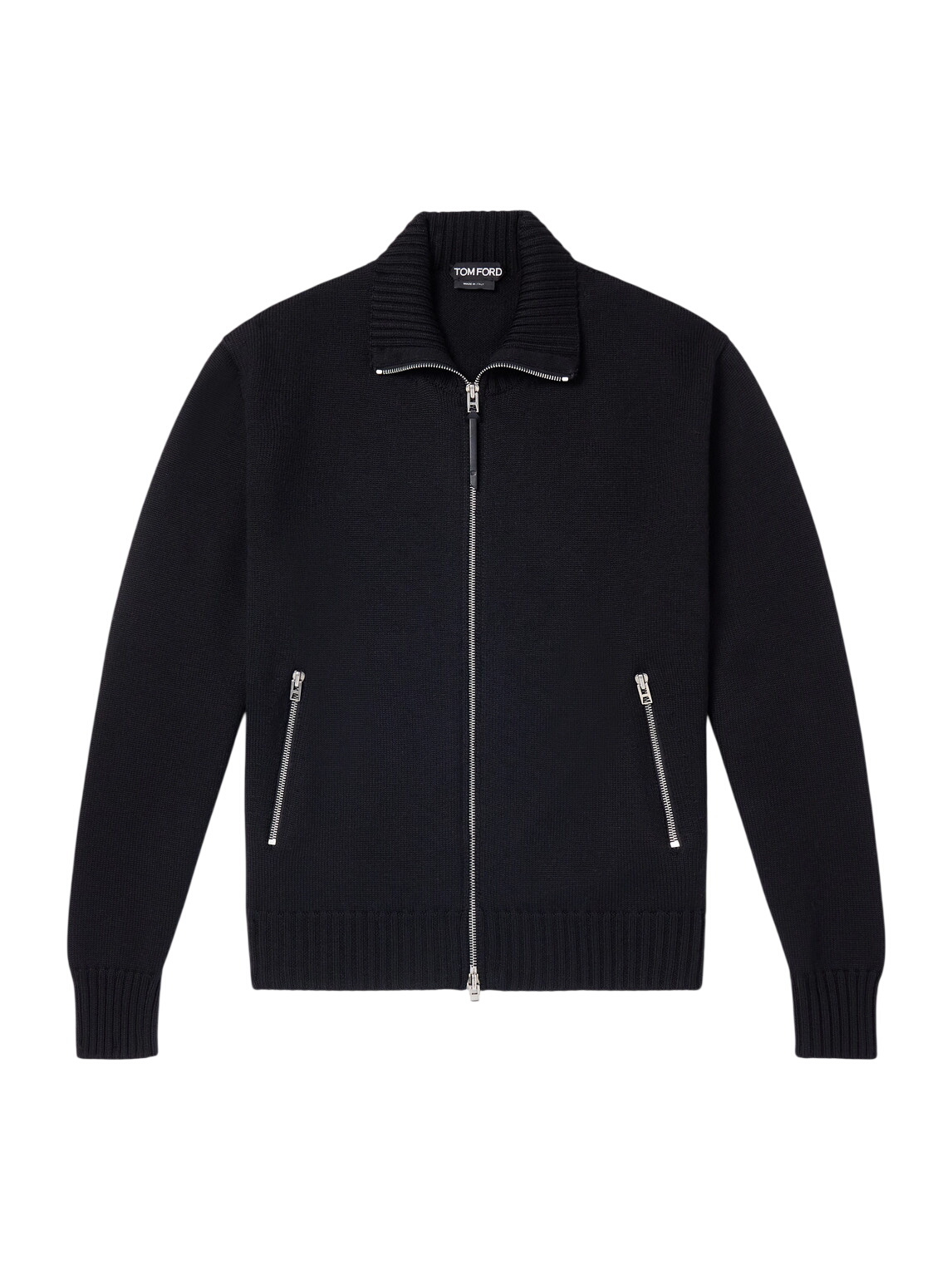 TOM FORD - Ribbed Wool and Cashmere-Blend Half-Zip Sweater - Blue