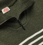 Armor Lux - Logo-Appliquéd Striped Wool Half-Zip Sweater - Green