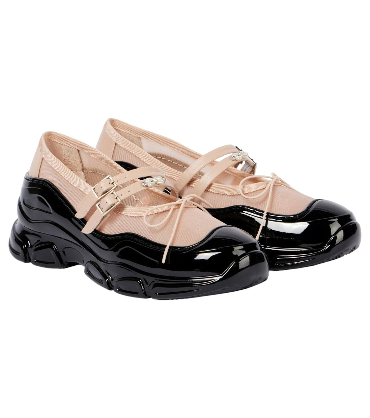 【Simone Rocha】バックルトラッカーレザートリムシューズ Crystal Buckle Tracker leather-trimmed shoes in black