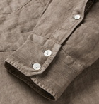 MAN 1924 - Button-Down Collar Slub Linen Shirt - Mushroom