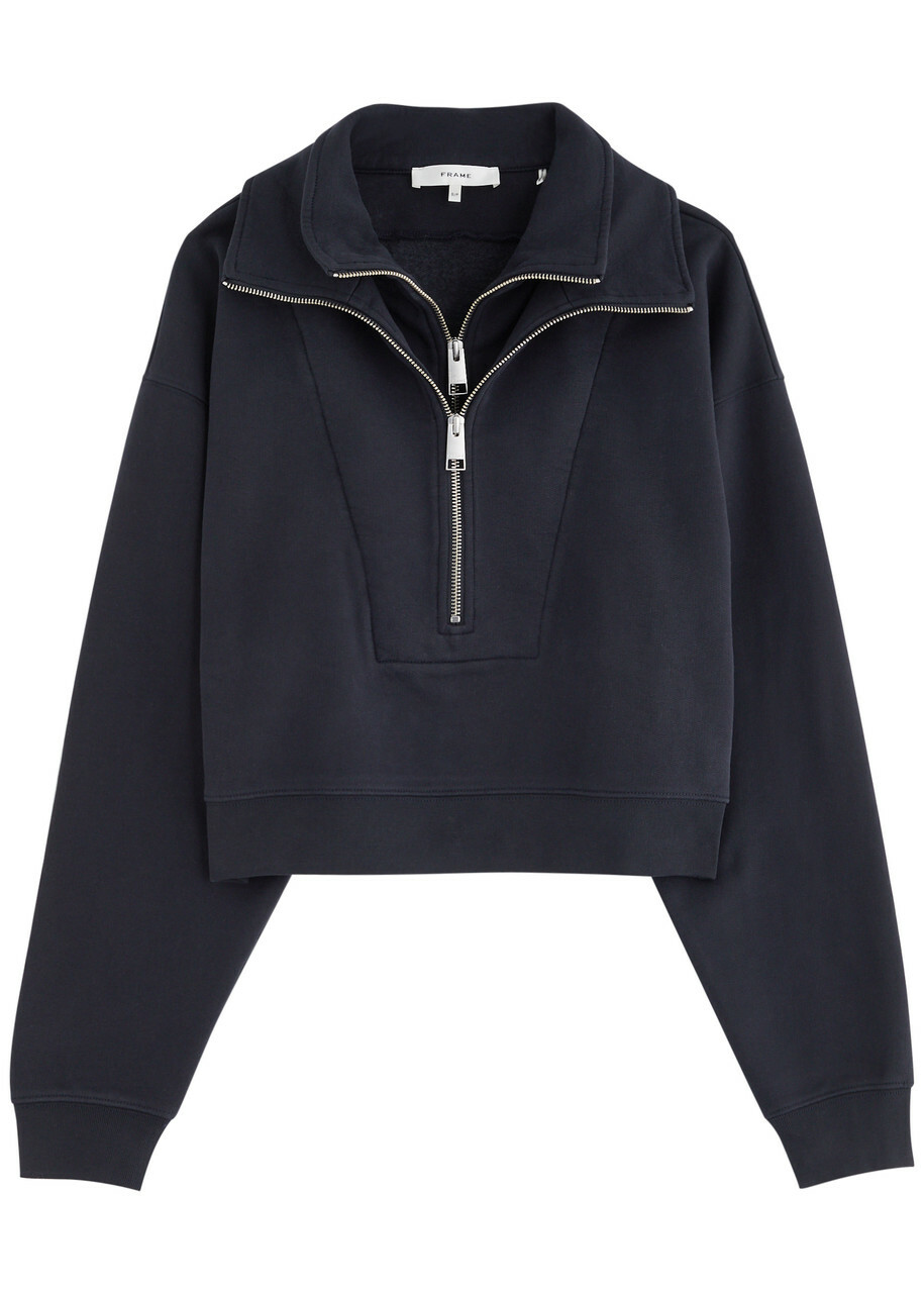Frame Layered Half-zip Jersey Sweatshirt Navy