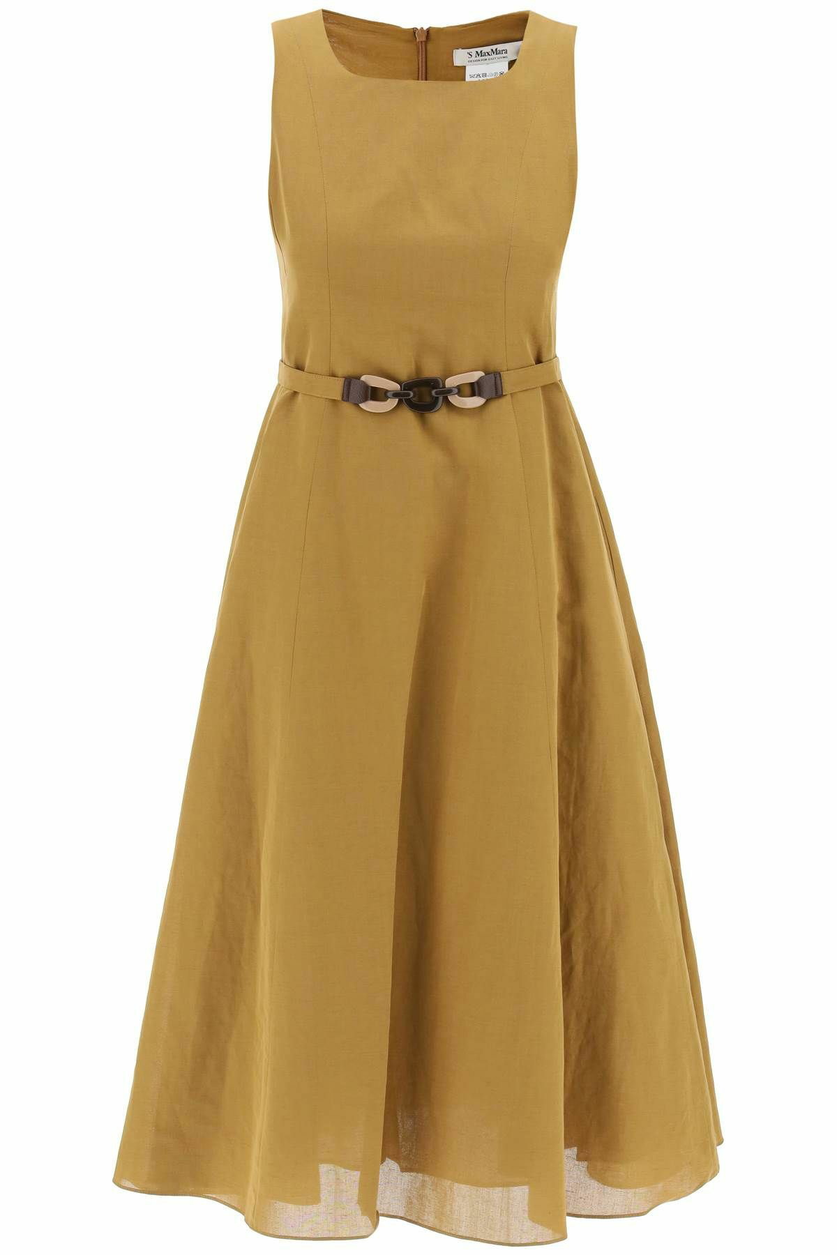 アウトレット★ 'S MaxMara ミディフレアドレス AMELIE S MAX MARA amelie midi dress in cotton and linen Khaki S Max