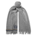 Loewe - Logo-Embroidered Fringed Cashmere Scarf - Men - Gray
