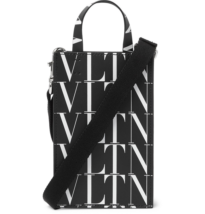 Photo: Valentino - Logo-Print Leather Pouch With Lanyard - Black
