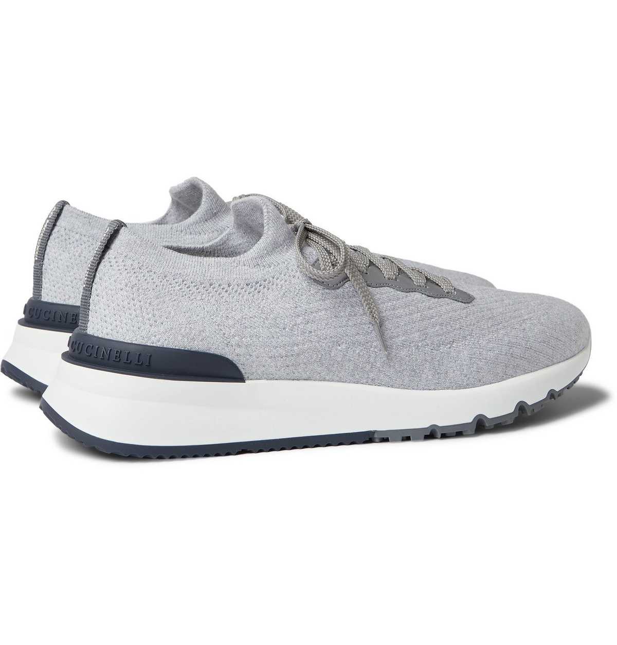 Brunello Cucinelli - Leather-Trimmed Stretch-Knit Sneakers
