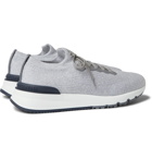Brunello Cucinelli - Leather-Trimmed Stretch-Knit Sneakers - Gray