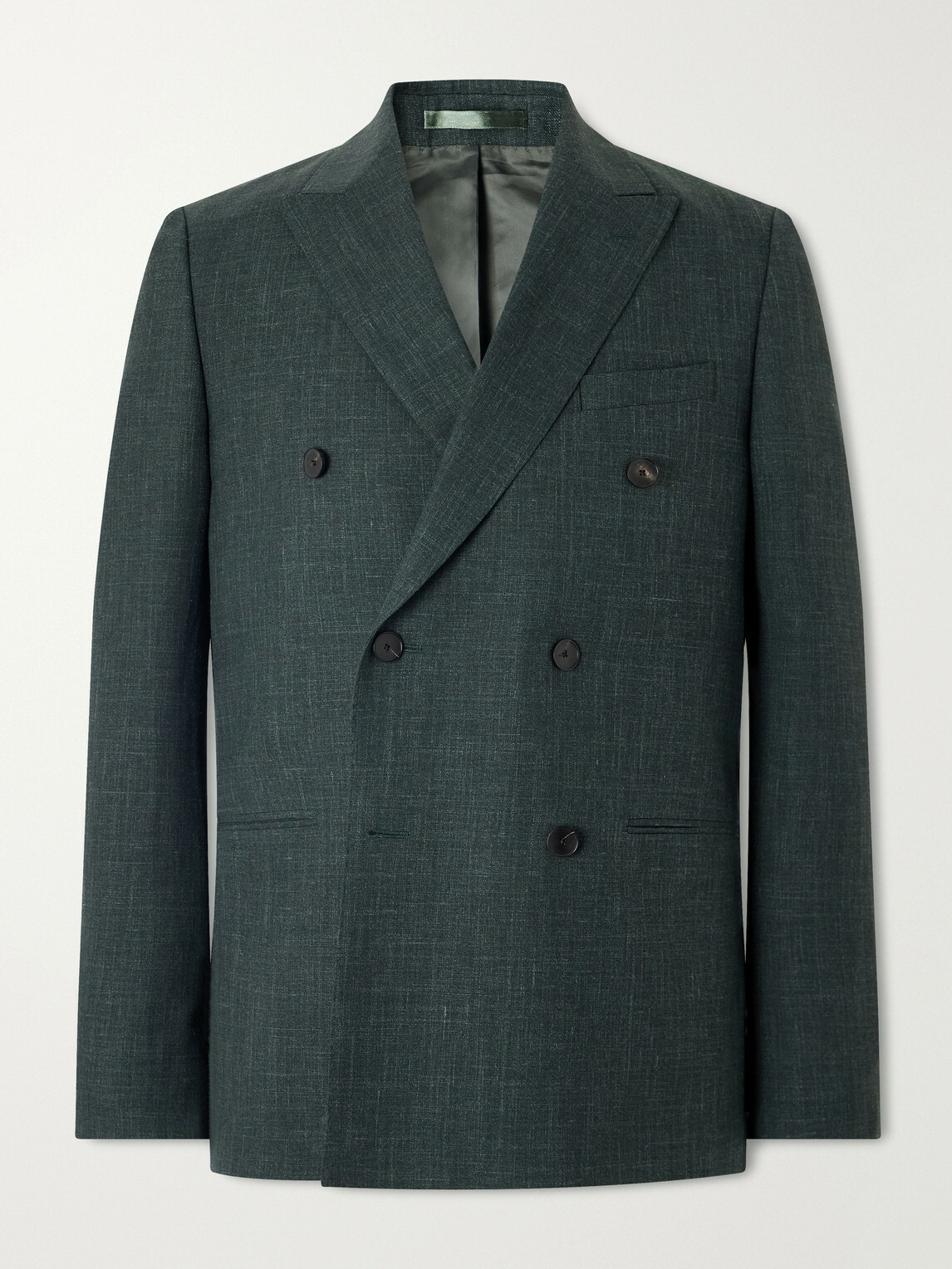 Mr P. - Double-Breasted Woven Wool, Silk and Linen-Blend Blazer - Green