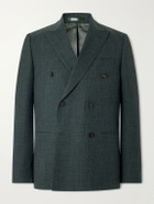 Mr P. - Double-Breasted Woven Wool, Silk and Linen-Blend Blazer - Green