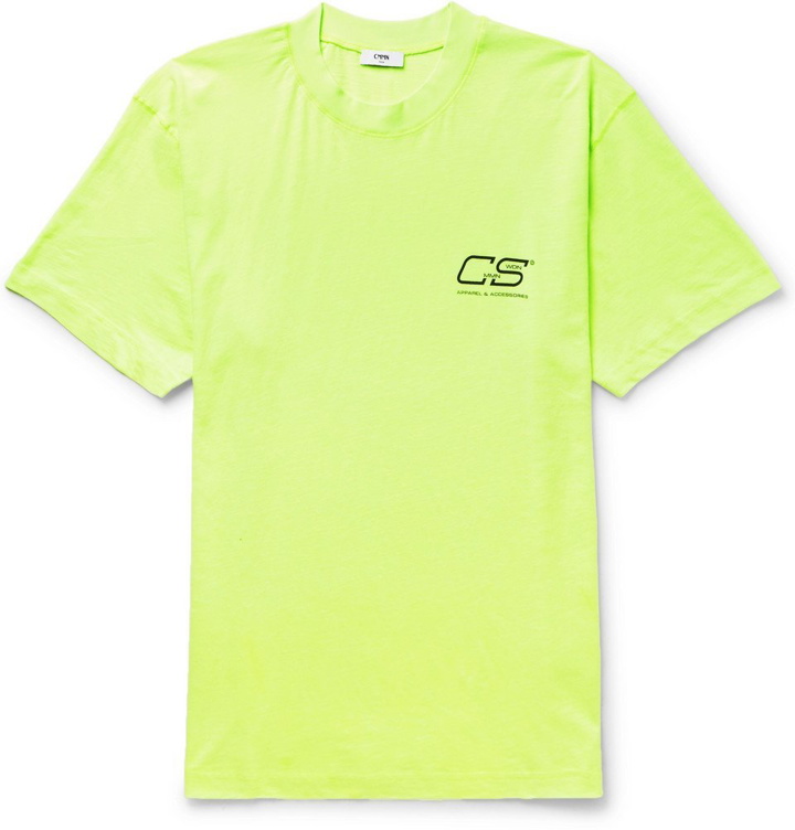 Photo: CMMN SWDN - Ridley Logo-Print Neon Cotton-Jersey T-Shirt - Men - Yellow