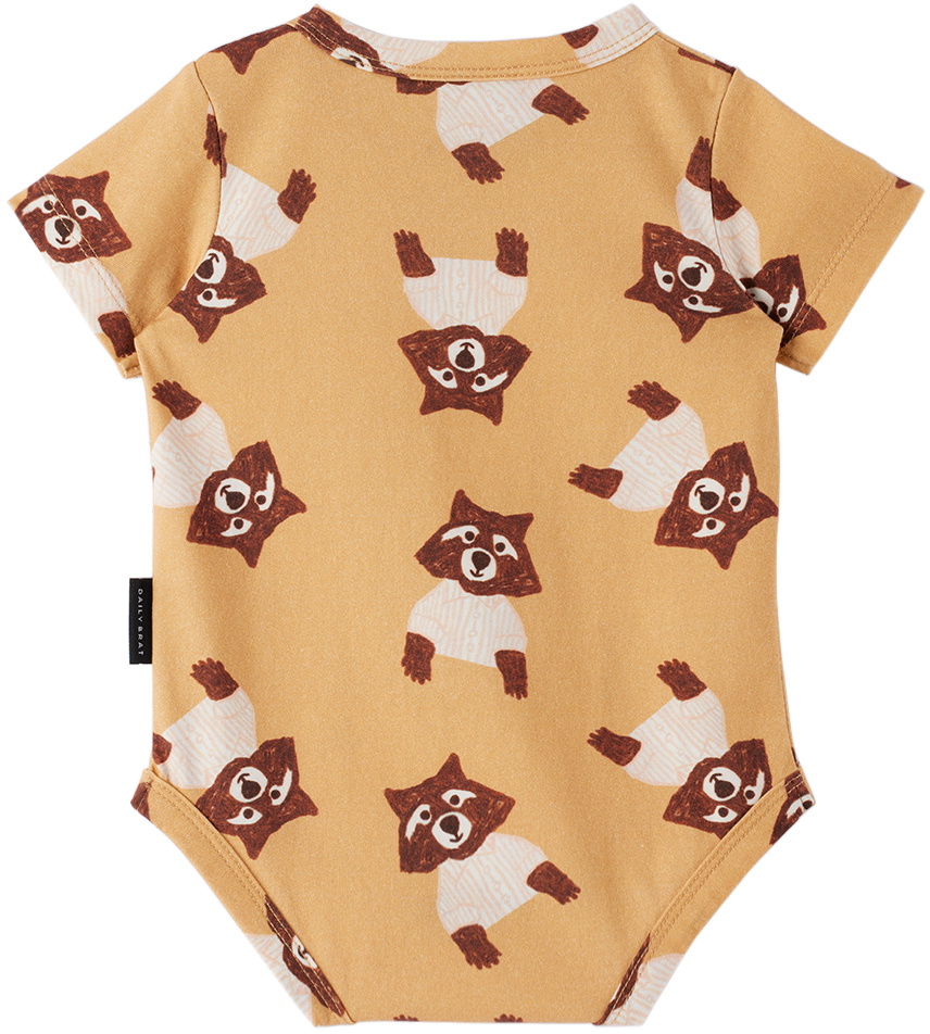 Daily Brat Baby Beige Smizing Racoon Bodysuit