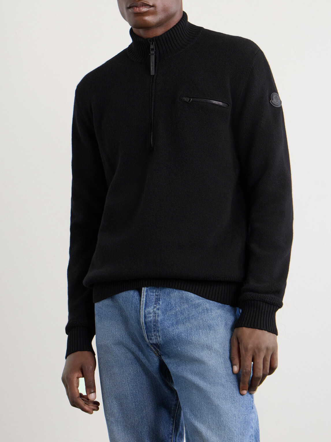 Moncler - Logo-Appliquéd Wool And Cashmere-Blend Half-Zip Sweater - Black