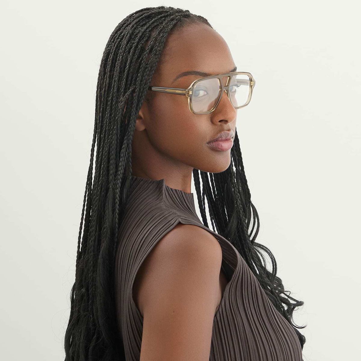 Loewe Eyewear Slim Pilot Optical Glasses in Shiny Opaline Khaki 