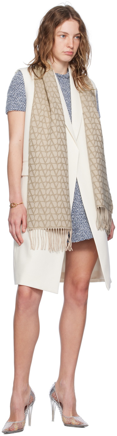 Valentino Garavani Beige Toile Iconographe Wool Scarf