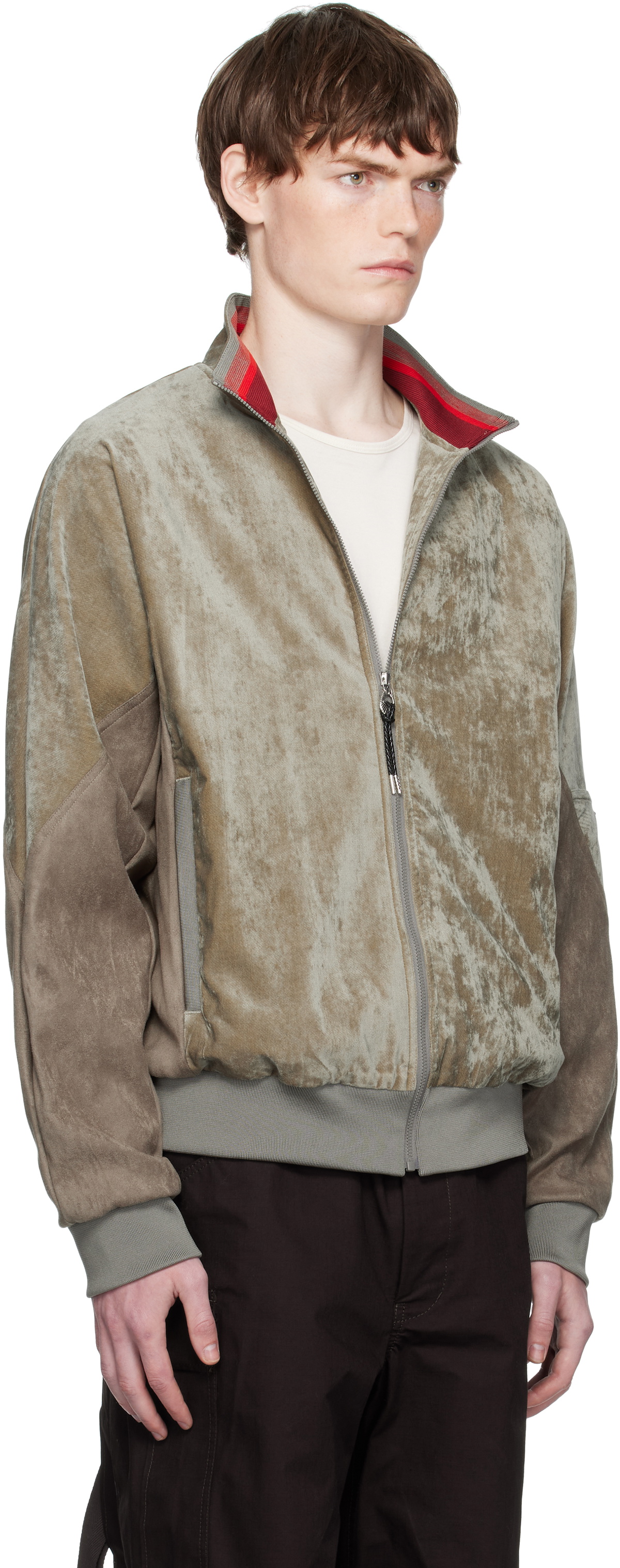 Toga Virilis Khaki Velvet Track Jacket