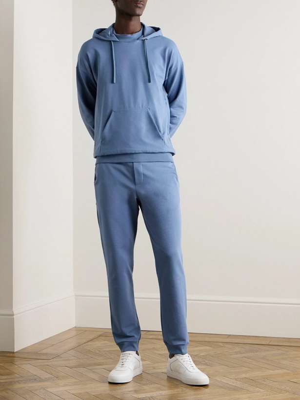 Photo: Hanro - Natural Living Tapered Stretch-Cotton Terry Sweatpants - Blue