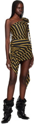 VAQUERA Black & Yellow Striped Rose Minidress