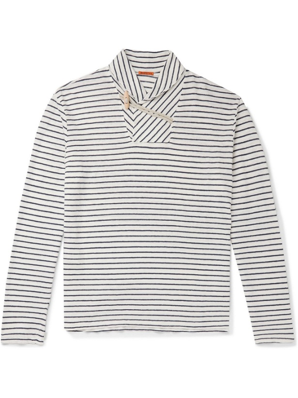 Photo: BARENA - Shawl-Collar Striped Linen-Jersey T-Shirt - Neutrals