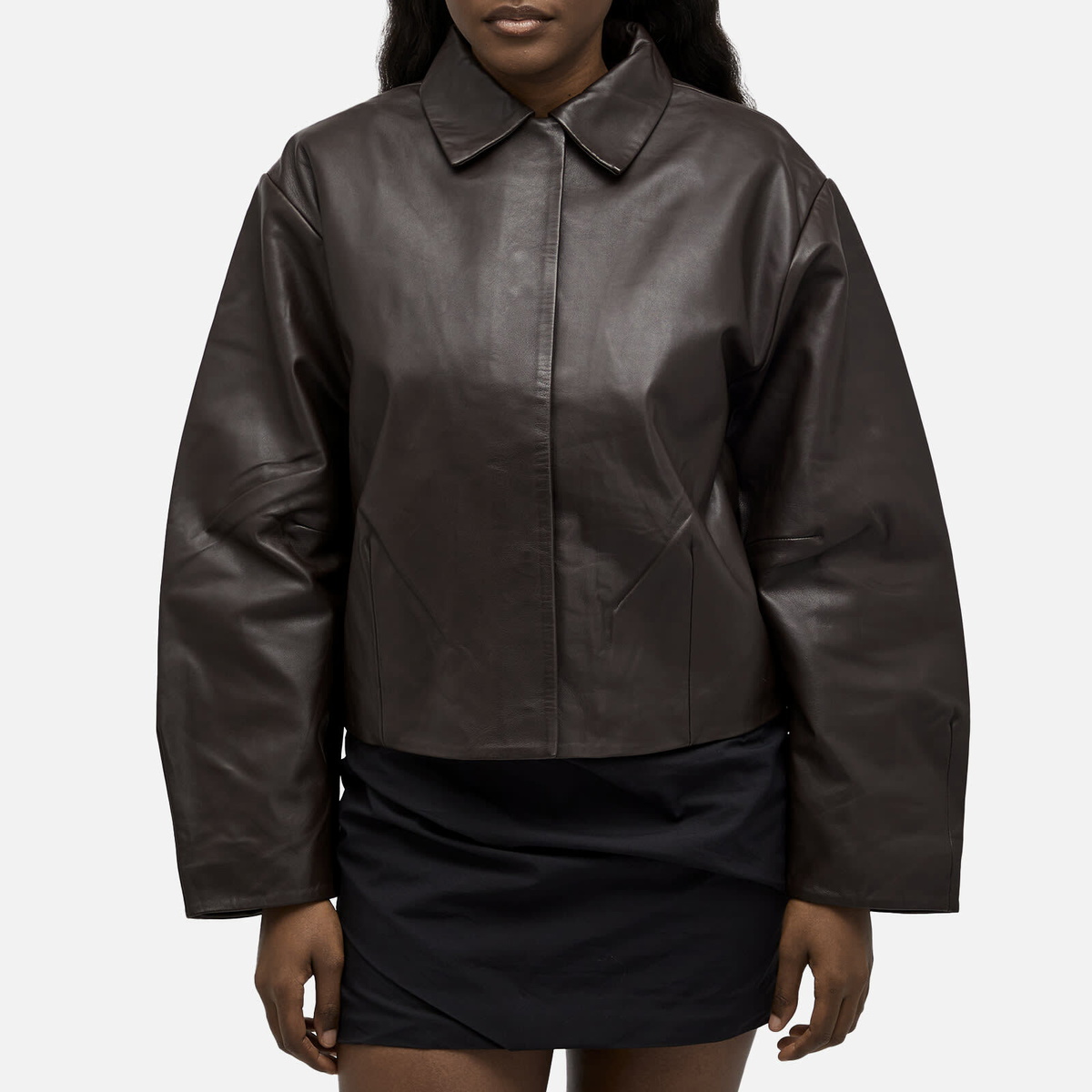 ST. Agni Women's Cocoon Leather Jacket in Chocolate