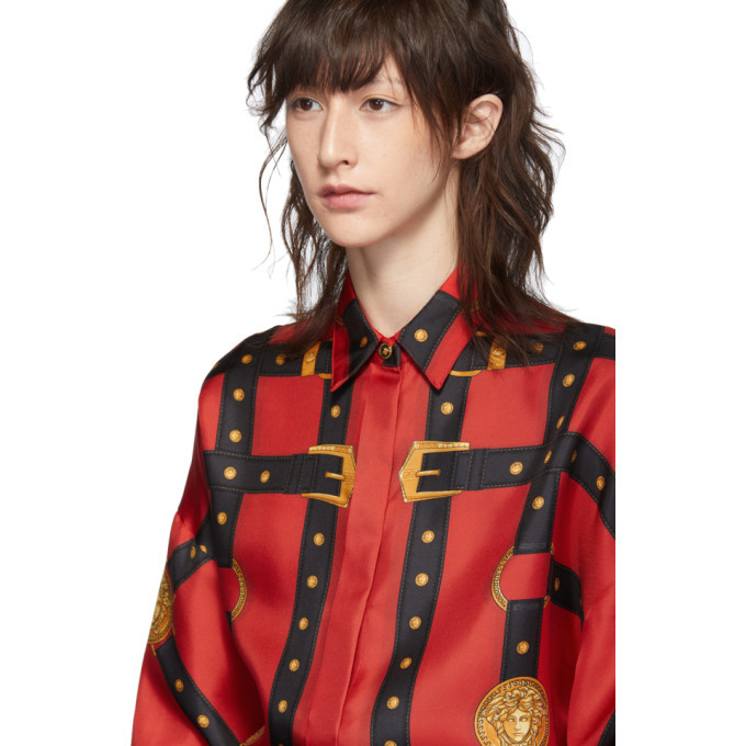 red versace dress shirt Versace Red Printed Bondage Shirt Versace