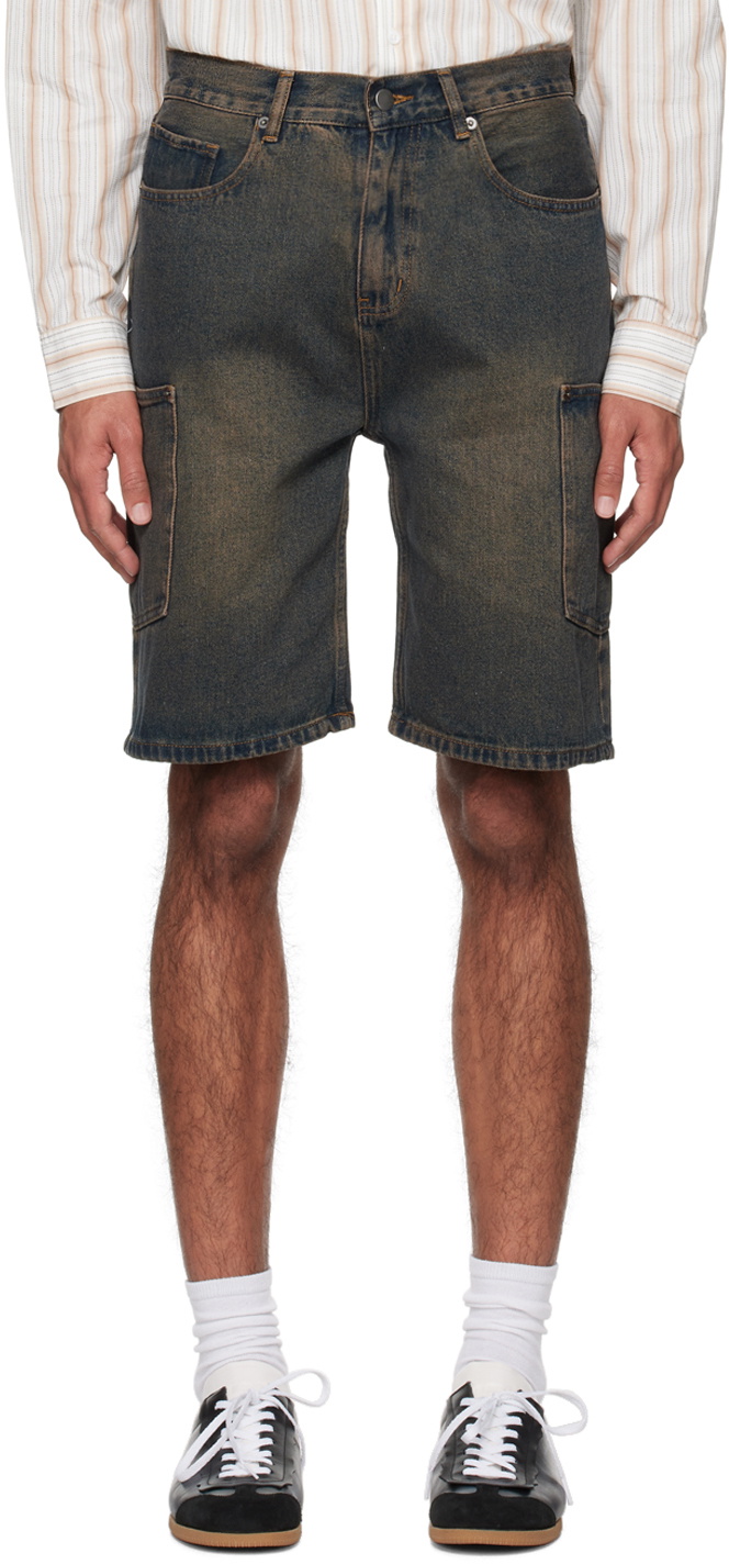 WYNN HAMLYN Navy Faded Denim Shorts