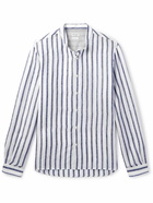 Brunello Cucinelli - Grandad-Collar Striped Linen Shirt - White