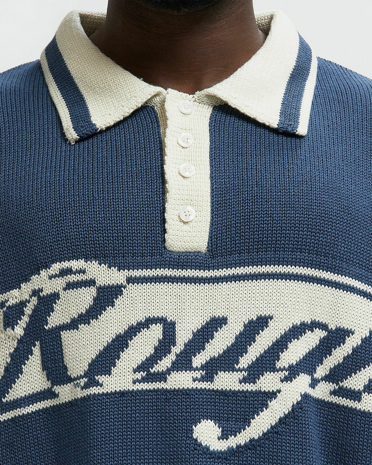 Rough. KNITTED RUGBY LONGSLEEVE Blue Mens Longsleefe