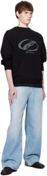 We11done Black Logo Rhinestone Knit Pullover Sweater