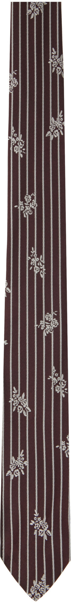 Dries Van Noten Burgundy Printed Silk Tie