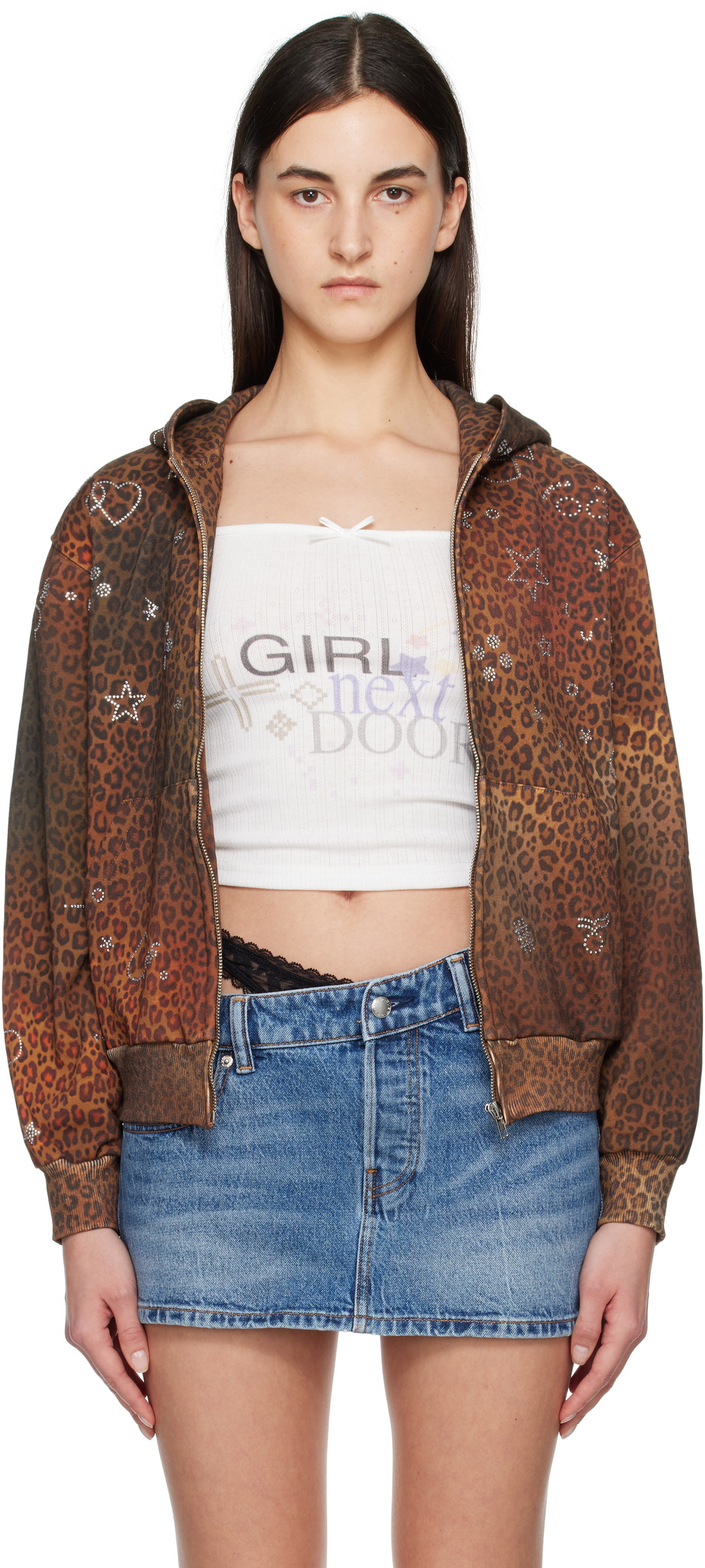 Praying Brown Leopard Rhinestone Hoodie