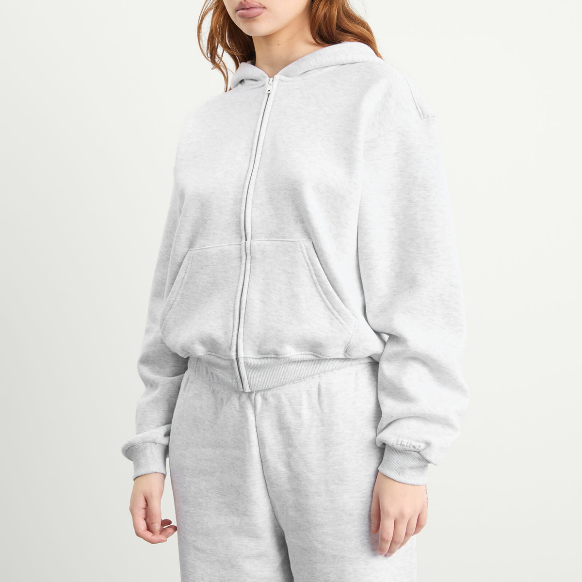 SKIMS Women's Cotton Fleece Classic Zip Up Hoodie in Light Heather Grey