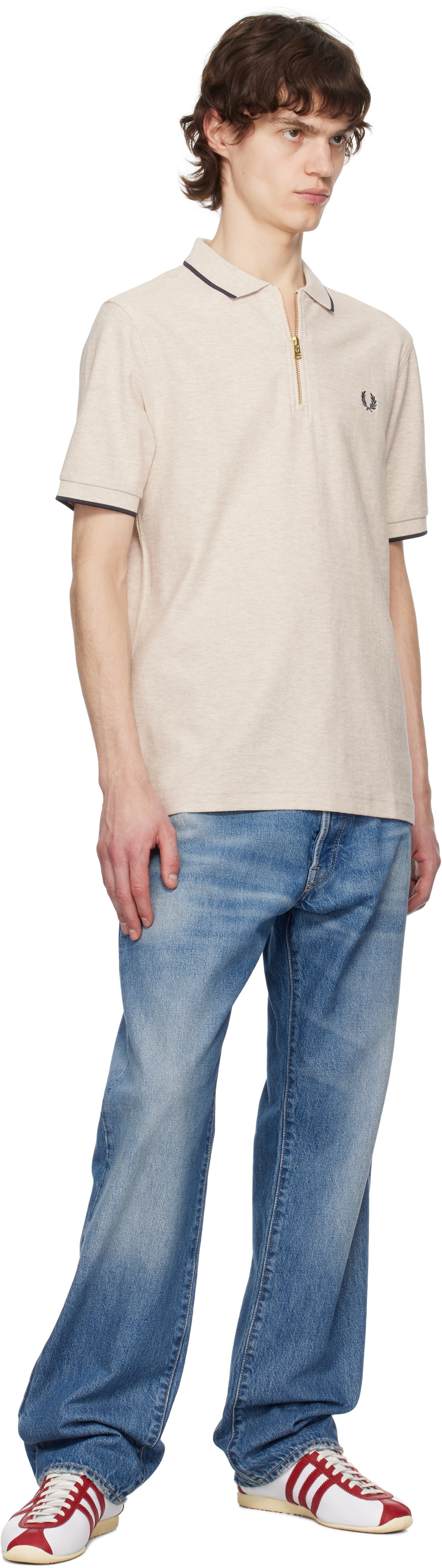 Fred Perry Beige Crepe Piqué Zip Neck Polo Fred Perry