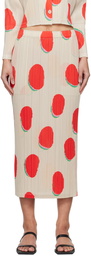 PLEATS PLEASE ISSEY MIYAKE Off-White & Red Bean Dots Midi Skirt