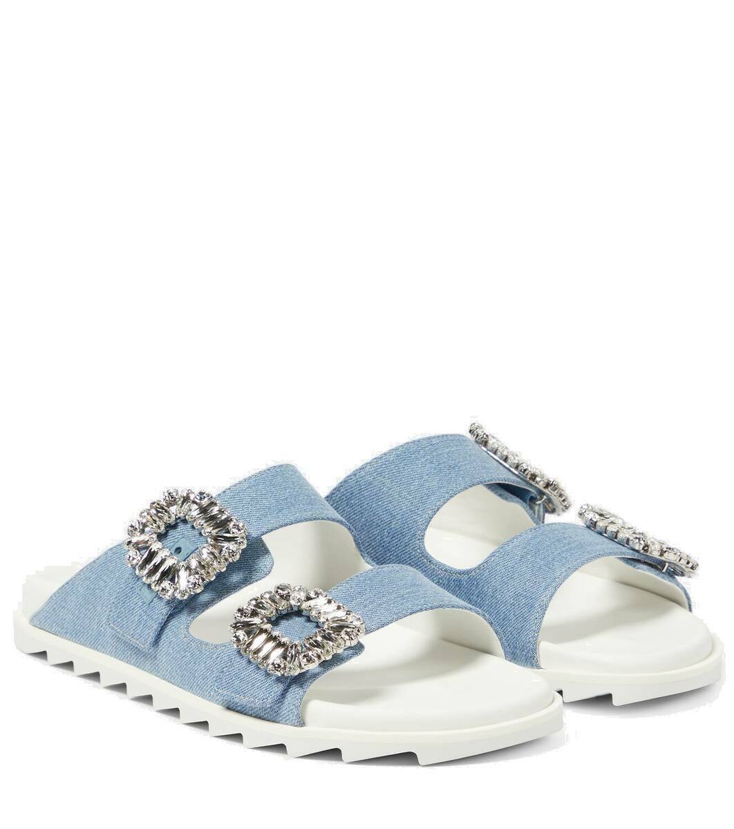 Roger Vivier VIV Slidey Viv tweed Bejeweled Buckle Sandals shoes white 37 main image 0