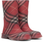 Burberry Kids Red Check Rubber Marsh High Boots