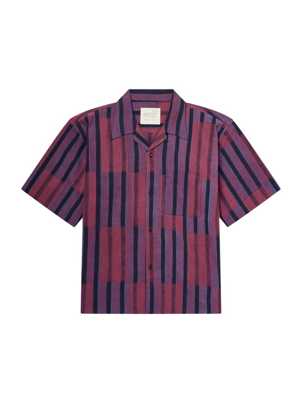 Photo: Kardo - Rohit Convertible-Collar Striped Cotton Shirt - Brown