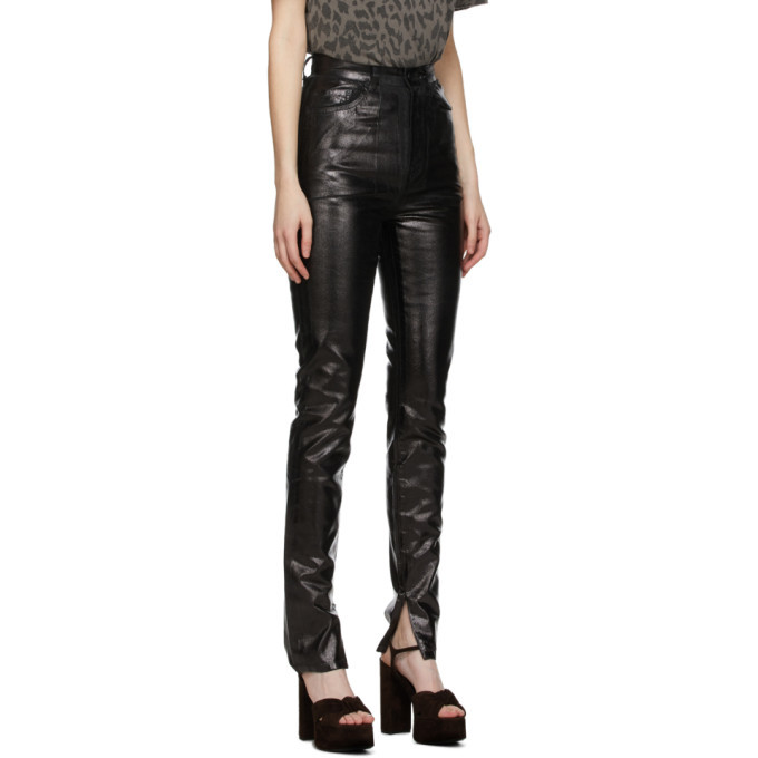 Saint Laurent Black Denim Shiny Vinyl Trousers Saint Laurent