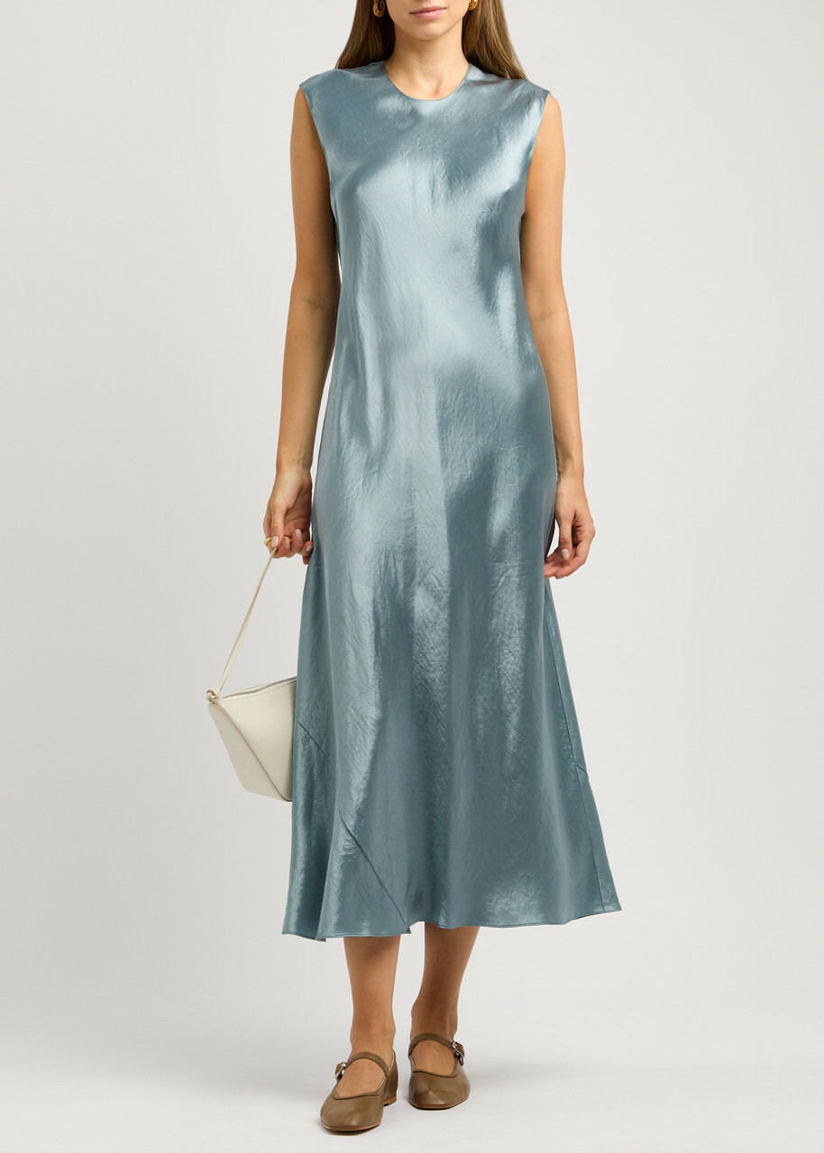 Vince Satin Midi Dress Light Blue Vince